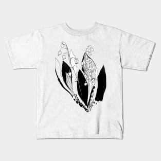 lily of the valley silver bells black and white illustration hand drawn sketch Kids T-Shirt